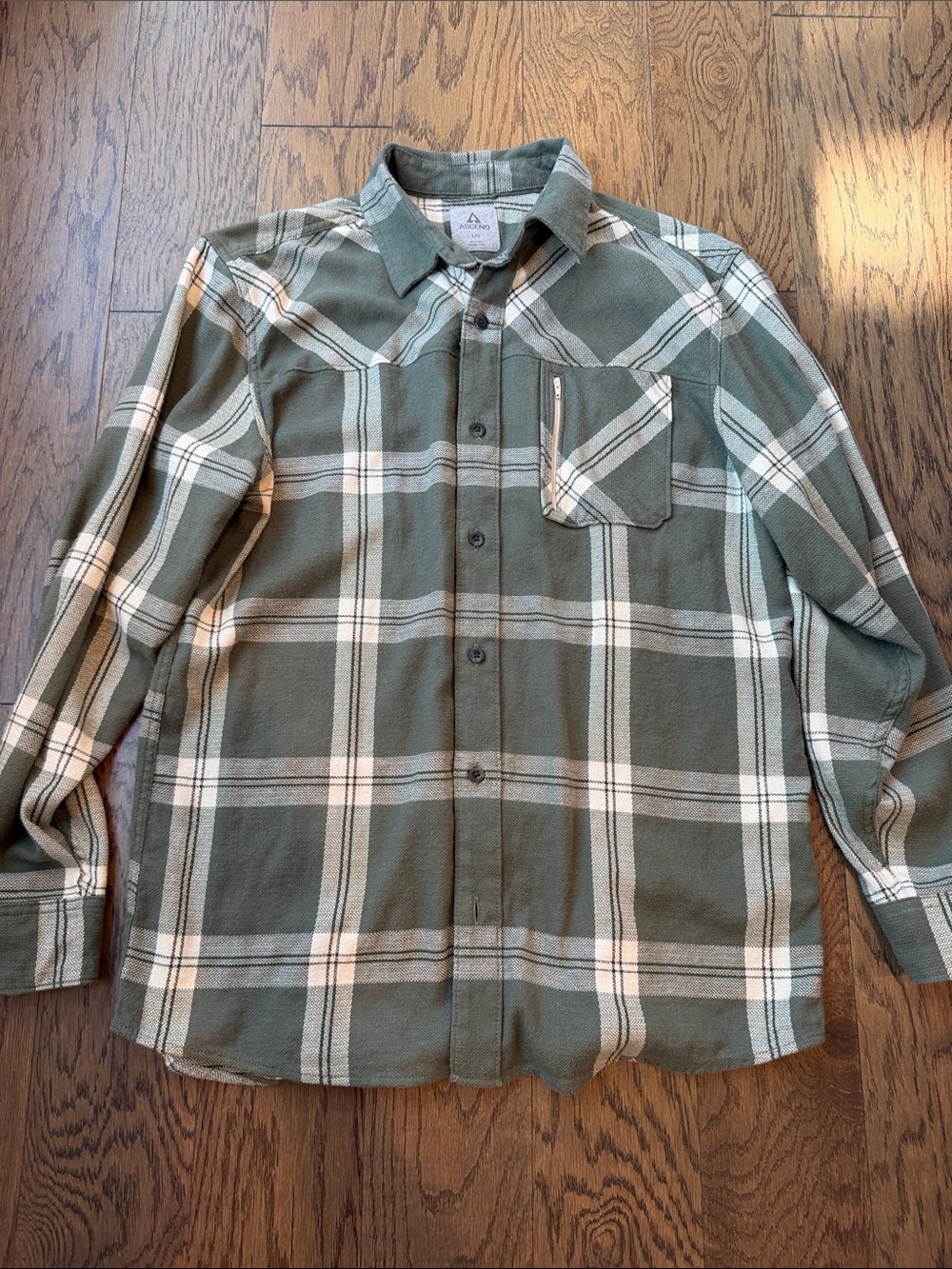 Ascend Green and White Plaid Button-Up Shirt